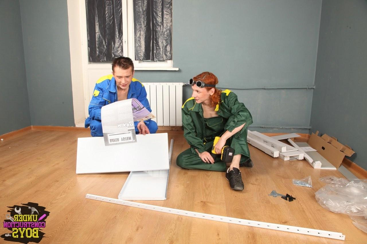 12P Redhead twink has his throat fucked hard by a construction boy