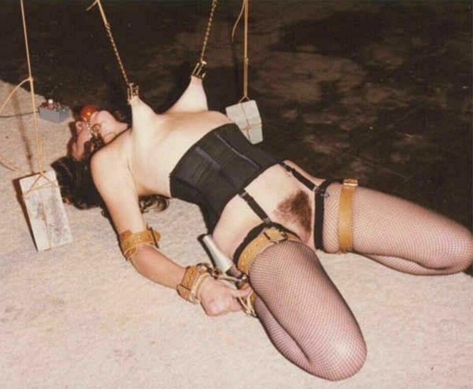 15P Retro bdsm of blonde milf in nipple stretching and tit torture