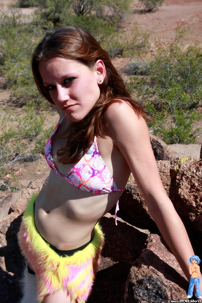 15P Tiny Raver babe fucking the biggest purple dildo ourdoors