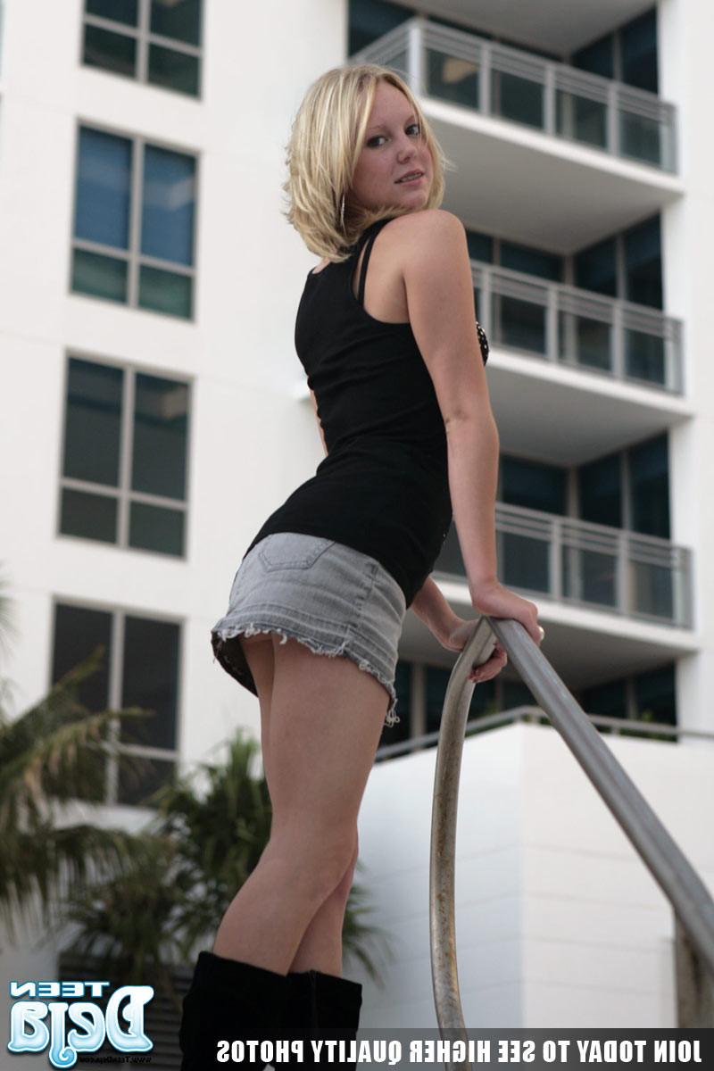16P Teen with short jean skirt