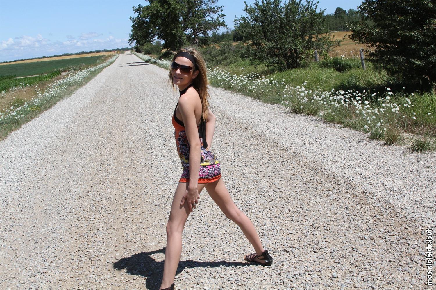 16P Slim teen flashing outside