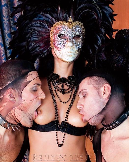 15P Amazing lady Sara Twain in a mask fucked by two cocks
