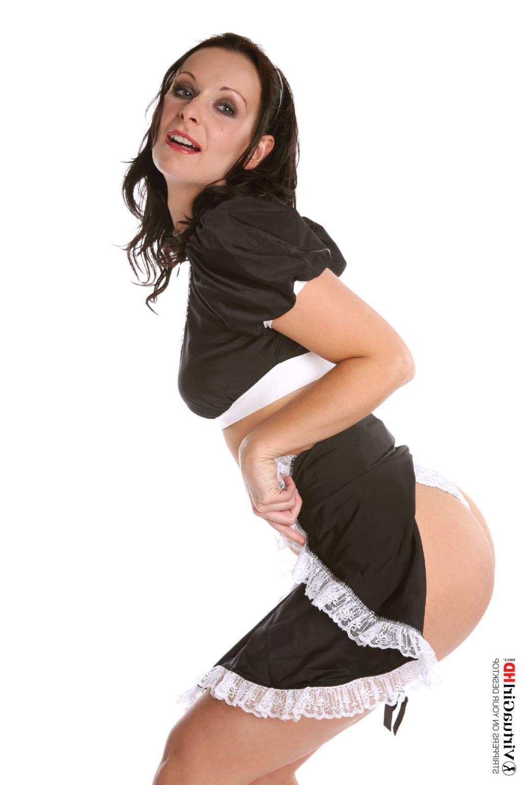 15P Slutty maid takes off her uniform and shows her shaven muff