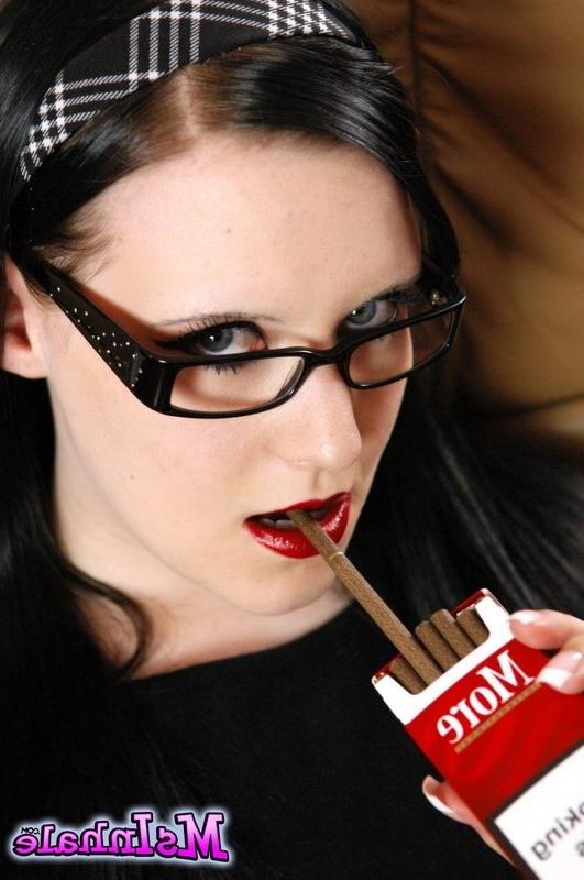 16P brunette teen with glasses smoking