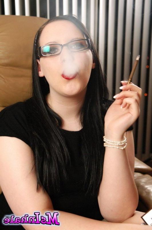 16P brunette teen with glasses smoking