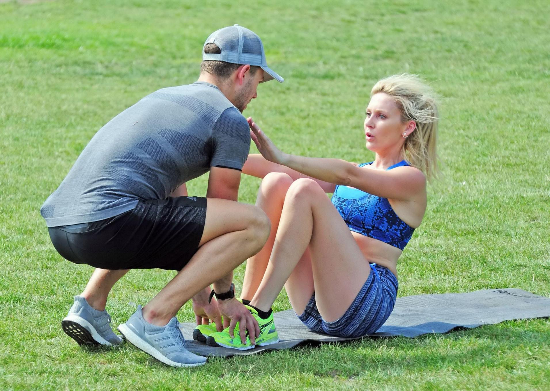 16P Stephanie Pratt busty in tiny sports bra and shorts