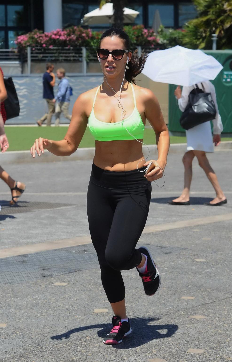 16P Jessica Lowndes busty and booty in sports bra and leggings out for a jog in Cann
