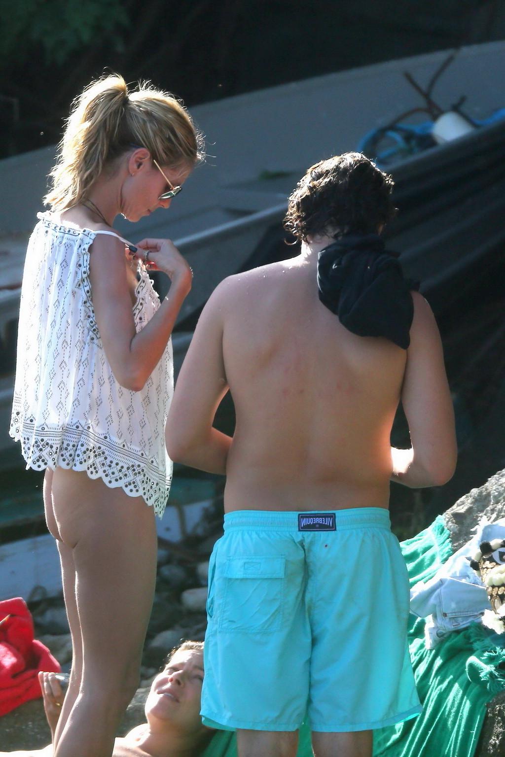16P Heidi Klum caught topless in a white thong during a vacation in StBarts