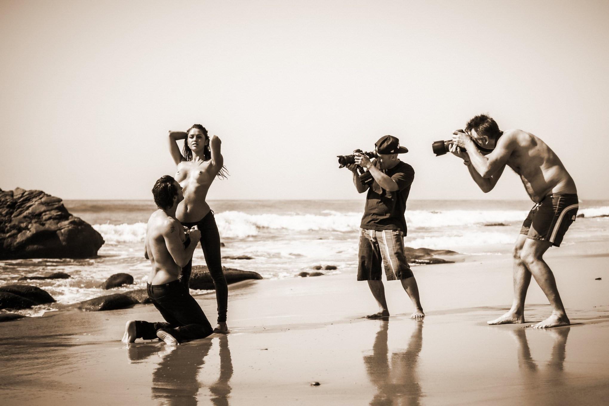 16P Jehane GiGi Paris fully naked petting at the beach photoshoot by Steve Shaw