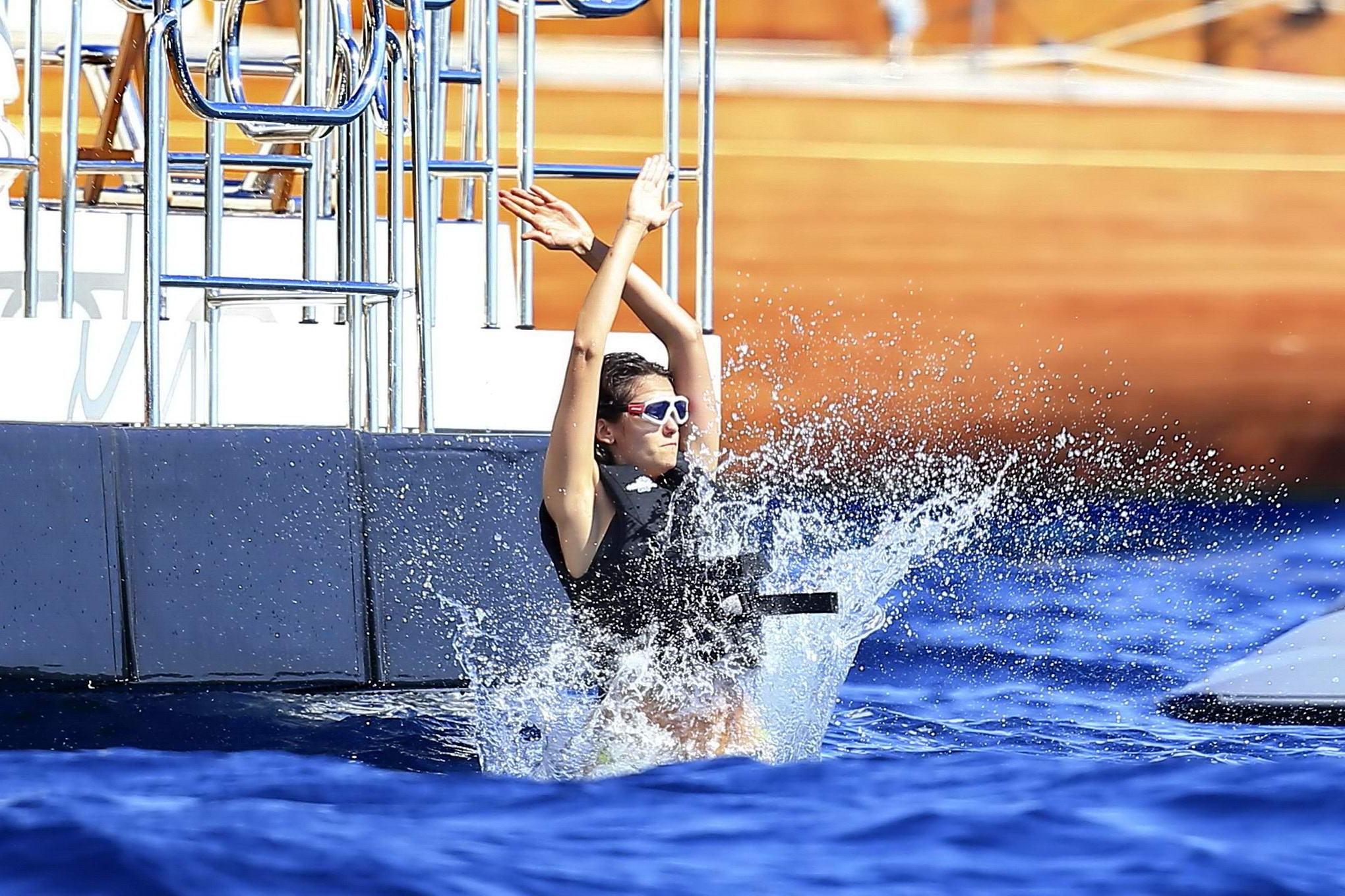 16P Nina Dobrev showing off her bikini body on a yacht in Ibiza
