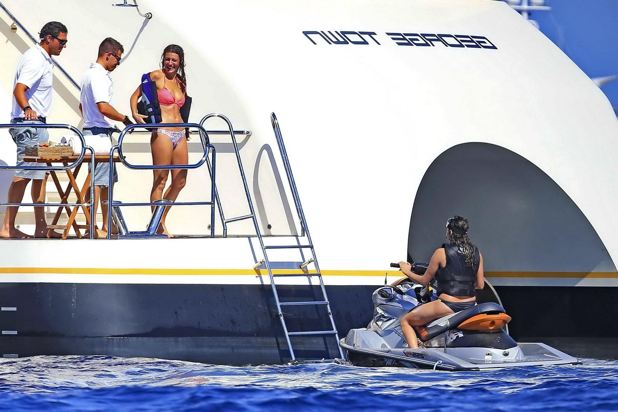 16P Nina Dobrev showing off her bikini body on a yacht in Ibiza