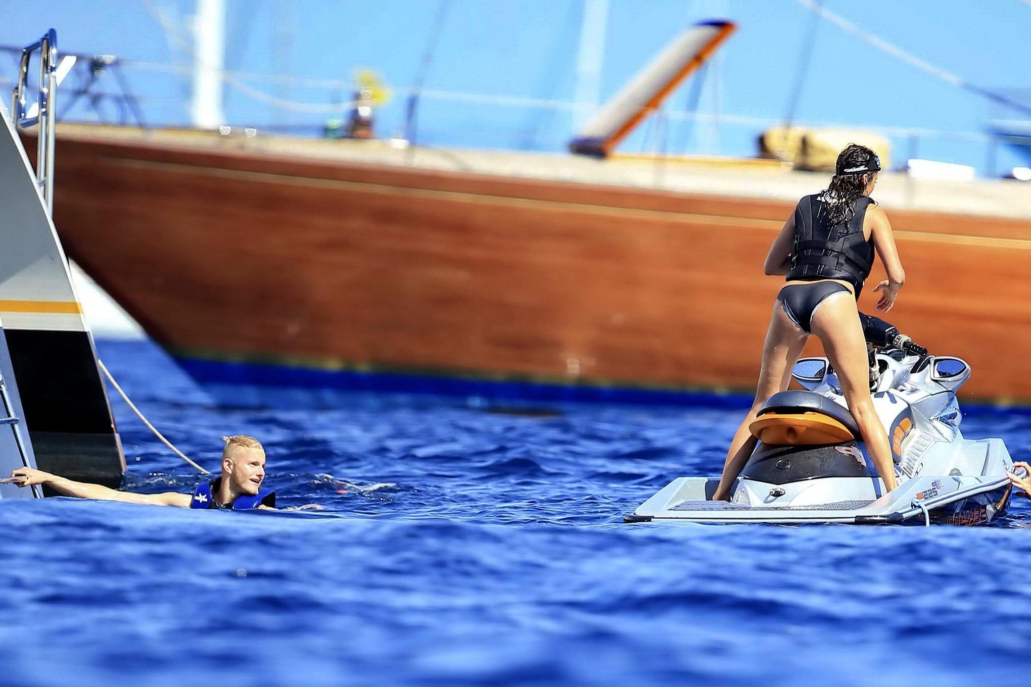 16P Nina Dobrev showing off her bikini body on a yacht in Ibiza