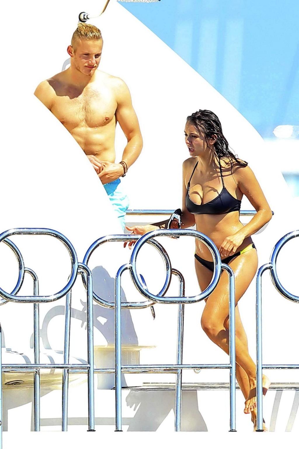 16P Nina Dobrev showing off her bikini body on a yacht in Ibiza