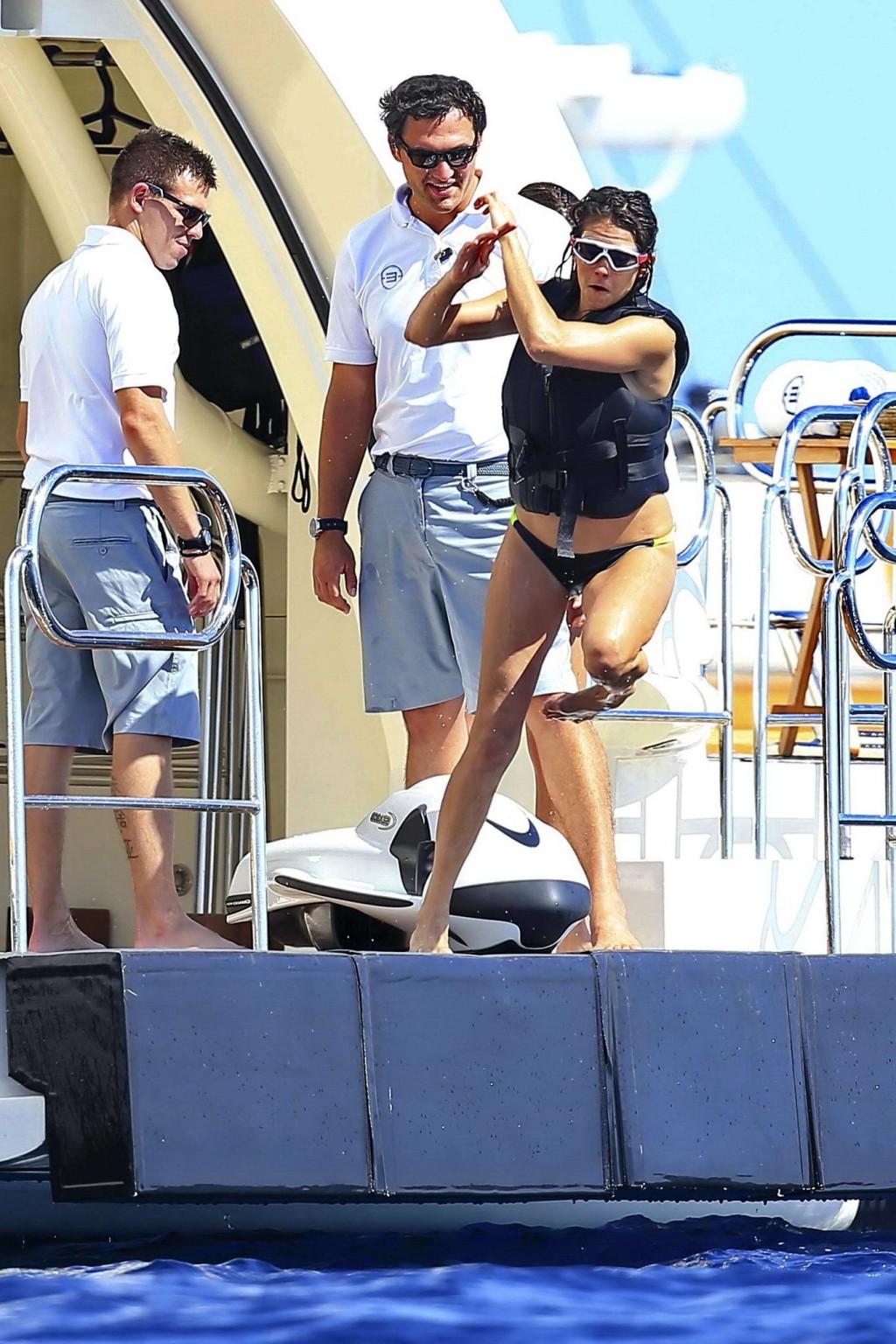 16P Nina Dobrev showing off her bikini body on a yacht in Ibiza