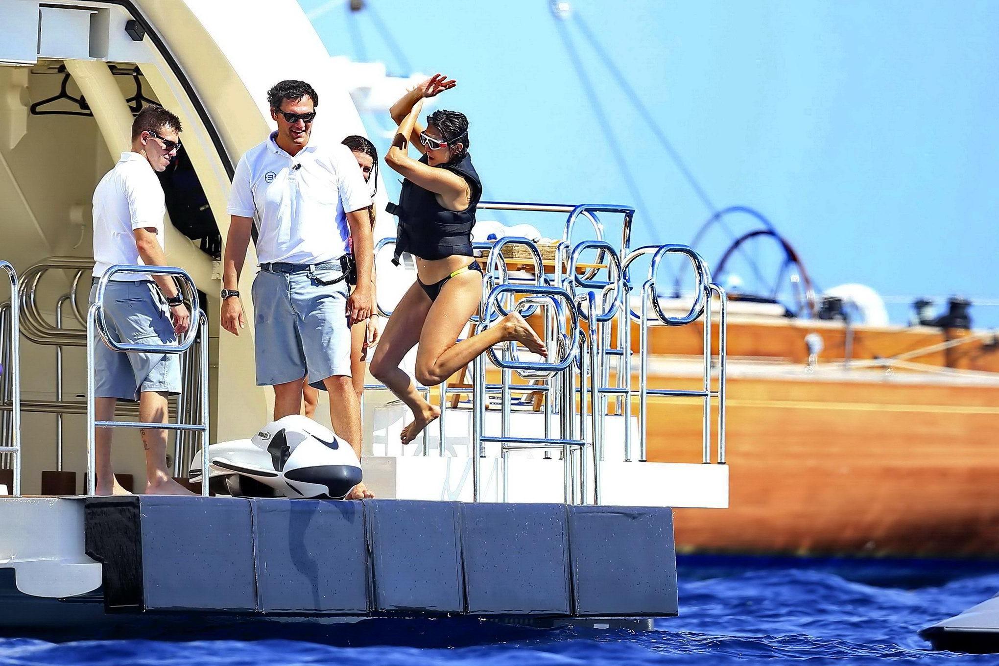 16P Nina Dobrev showing off her bikini body on a yacht in Ibiza