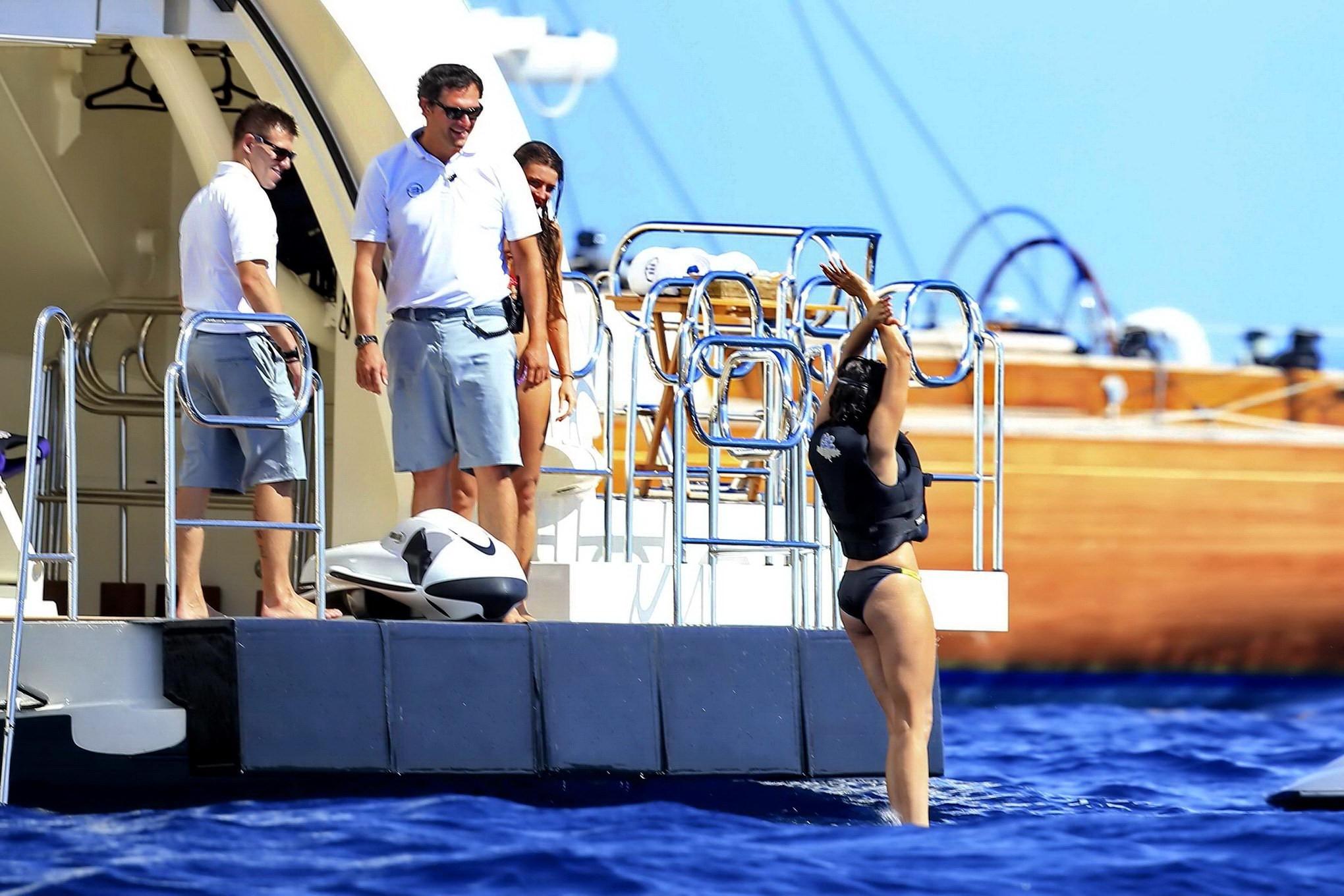 16P Nina Dobrev showing off her bikini body on a yacht in Ibiza