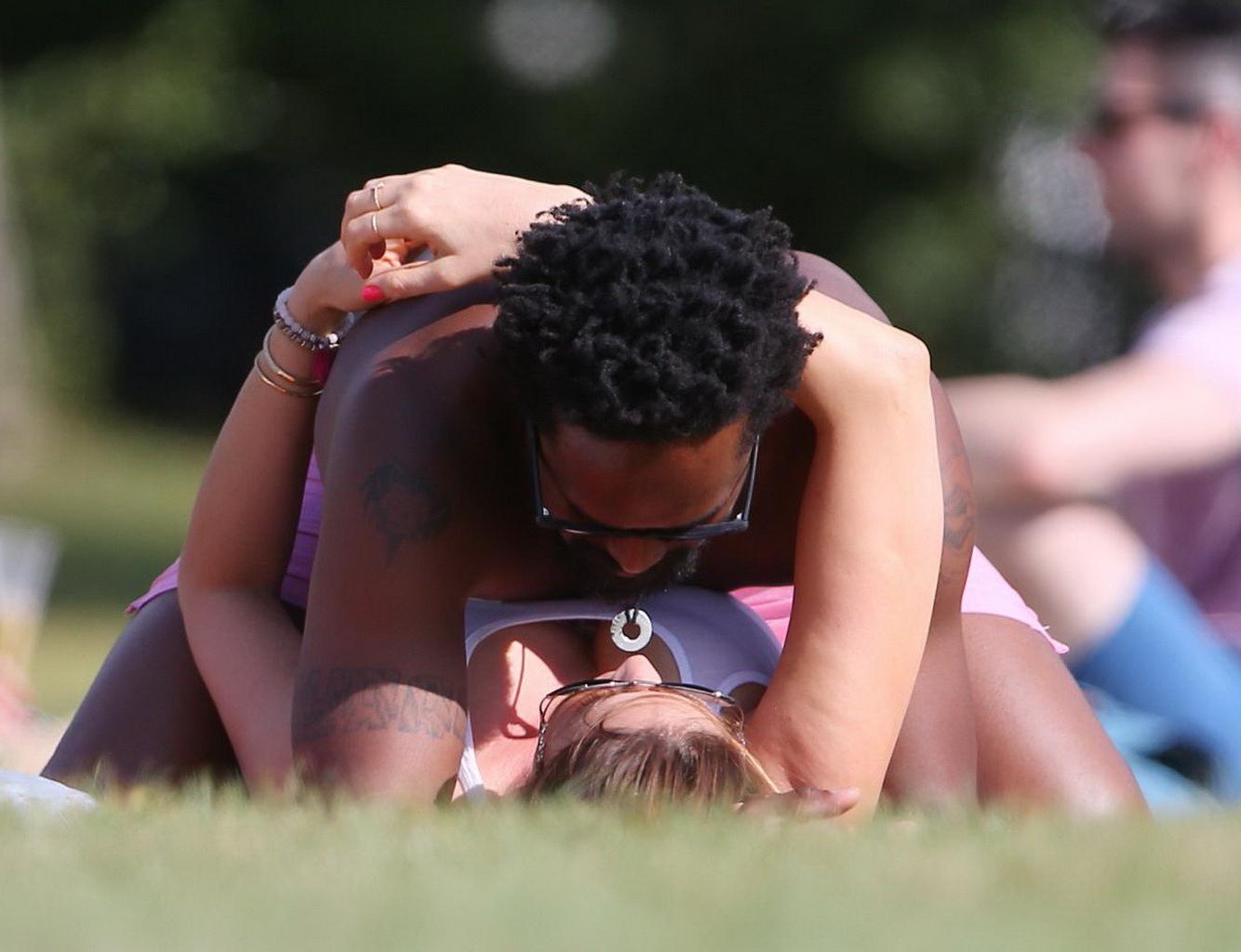 16P Lisa Snowdon caught while tanning in a thong lingerie at Finsbury Park in London