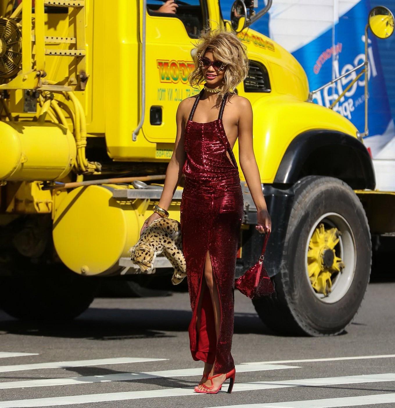 16P Chanel Iman showing sideboob and leggy at a photoshoot on the street in New York
