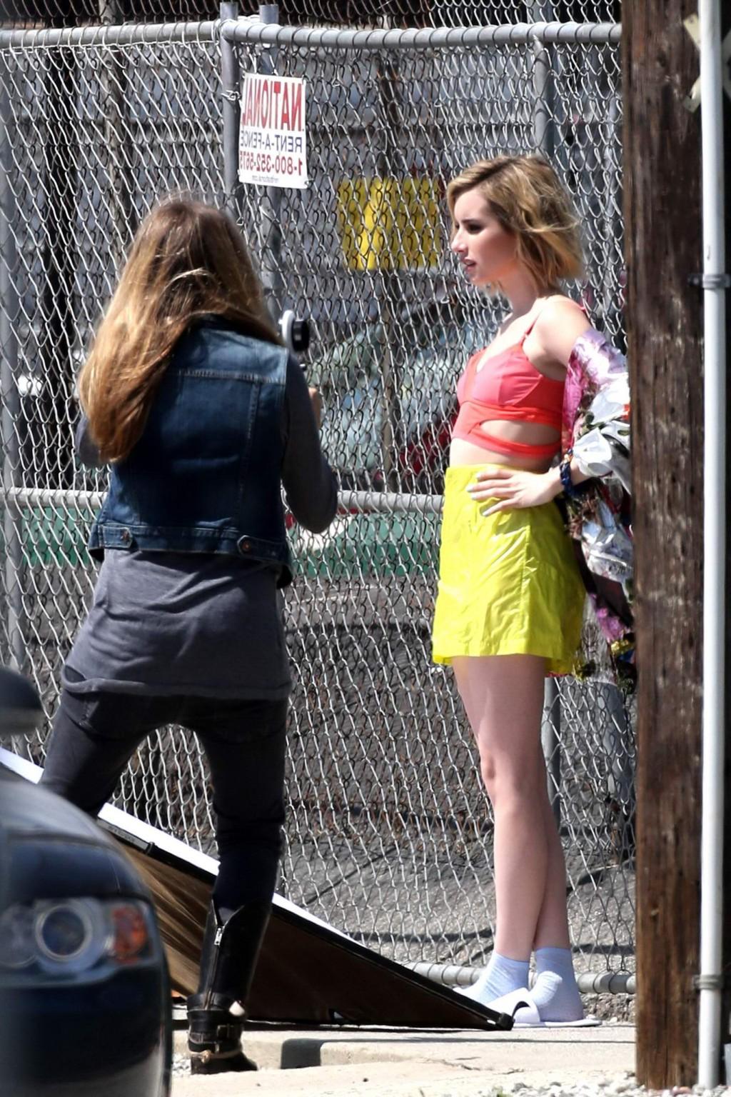 16P Emma Roberts in summer colored sexy outfits doing a photoshoot for Elle Canada