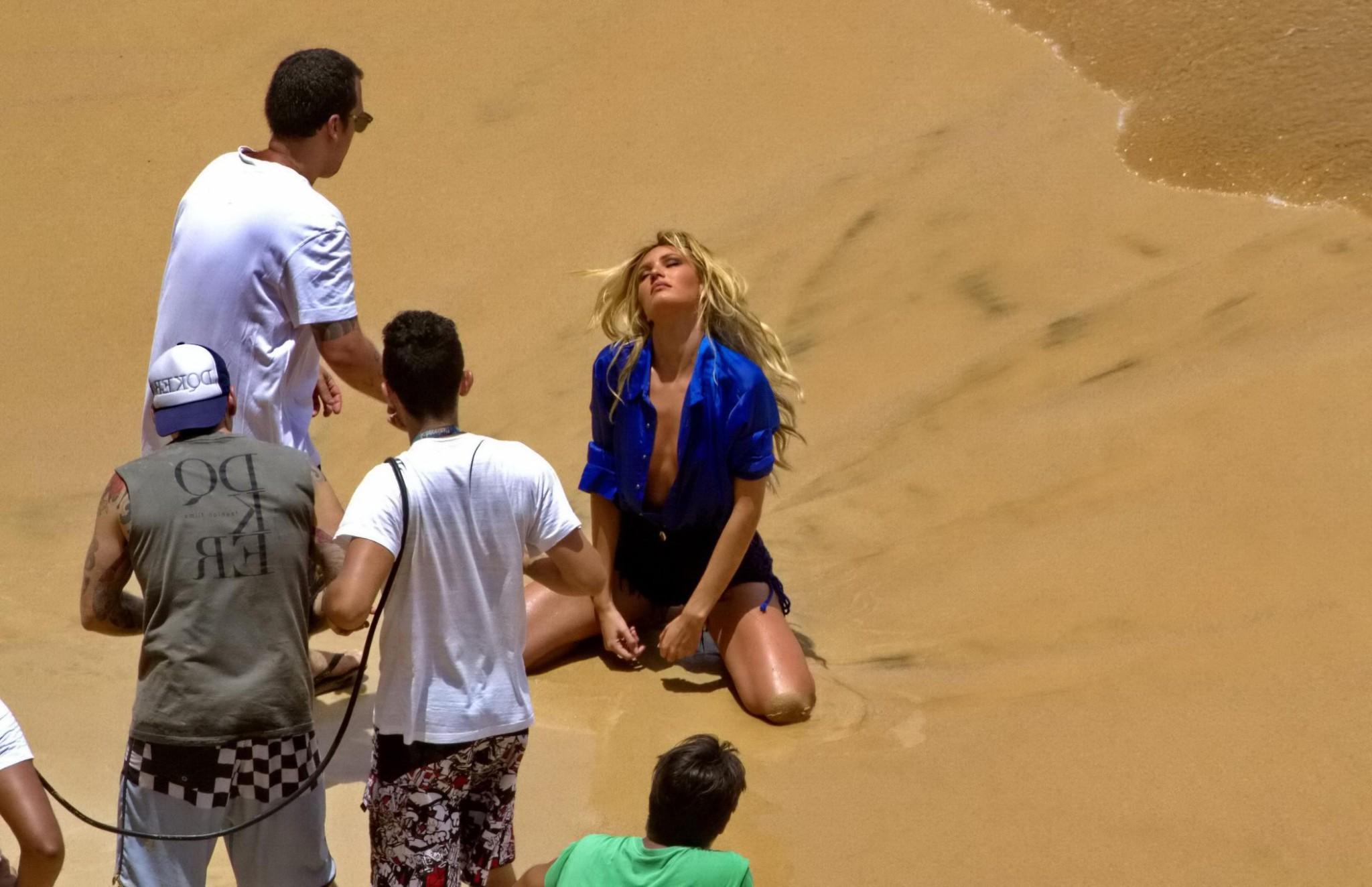 16P Candice Swanepoel nip peek and showing off her ass at the beach photoshoot in Br