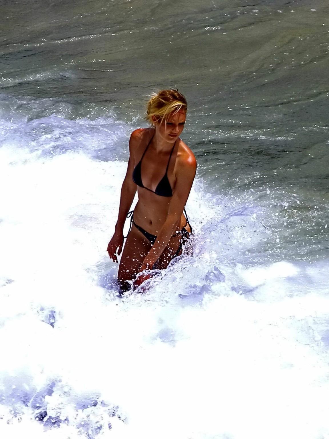 16P Candice Swanepoel nip peek and showing off her ass at the beach photoshoot in Br