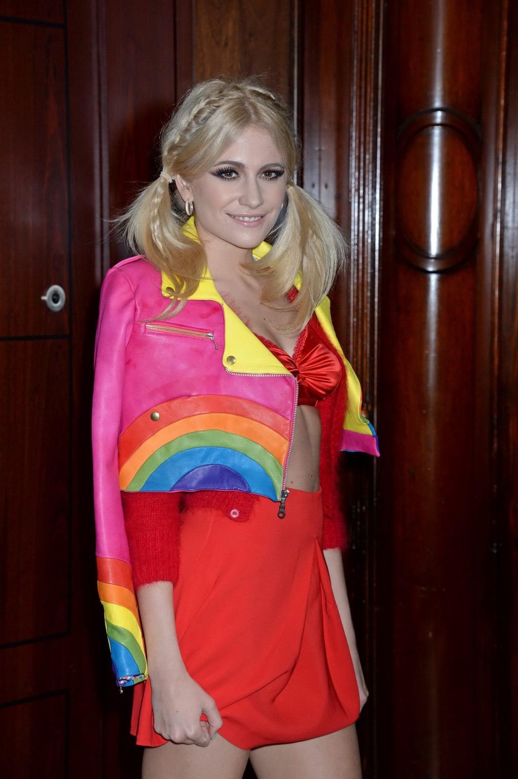16P Pixie Lott in red bra and mini skirt at the London Lesbian and Gay Switchboard c