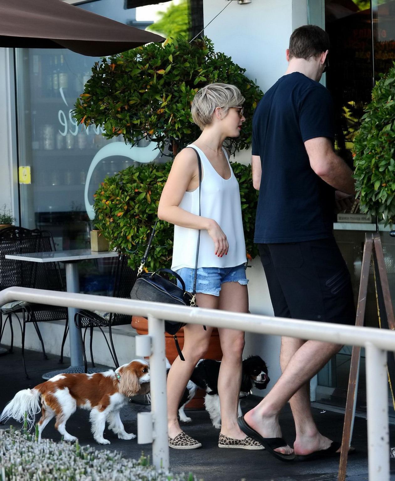 16P Julianne Hough caught in tiny denim shorts and white top while leaving Cuvee in 