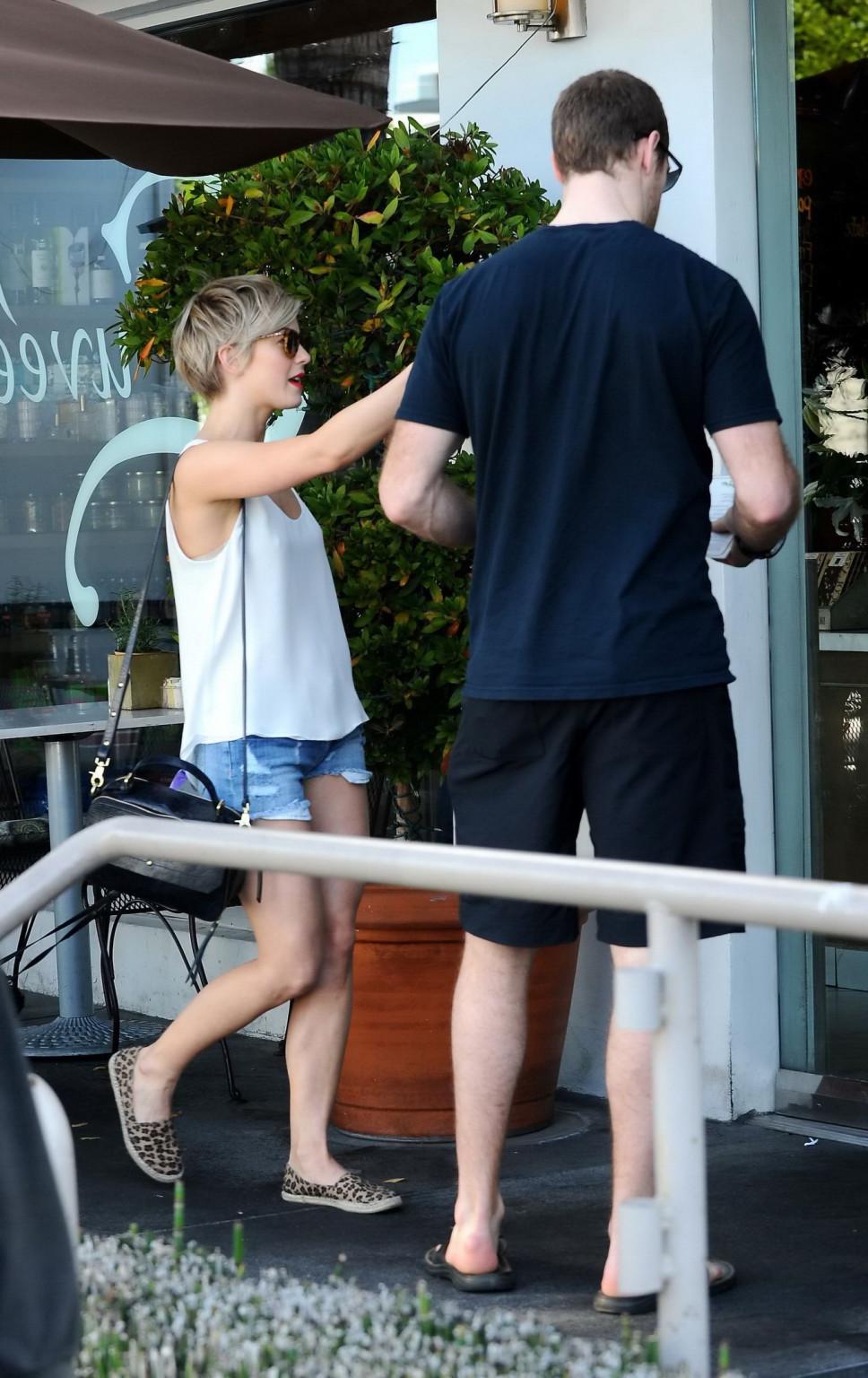 16P Julianne Hough caught in tiny denim shorts and white top while leaving Cuvee in 