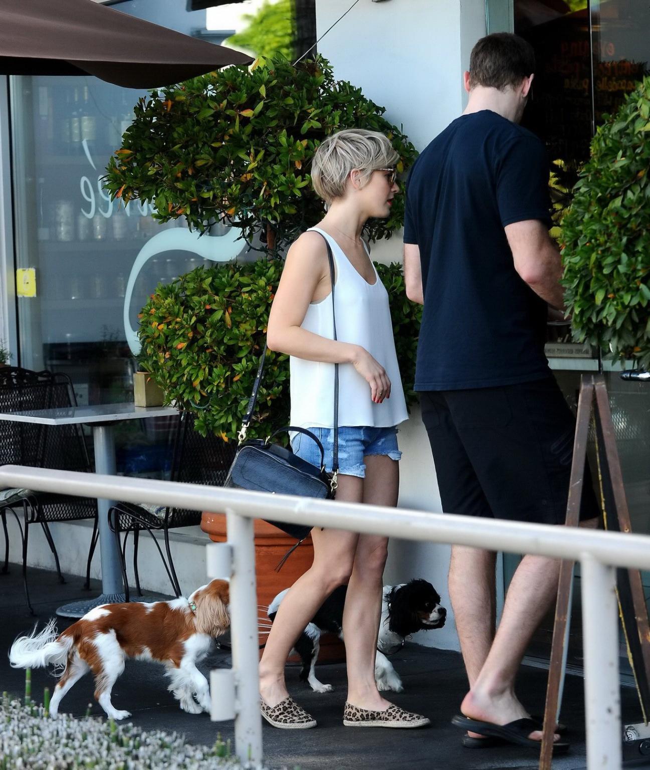 16P Julianne Hough caught in tiny denim shorts and white top while leaving Cuvee in 