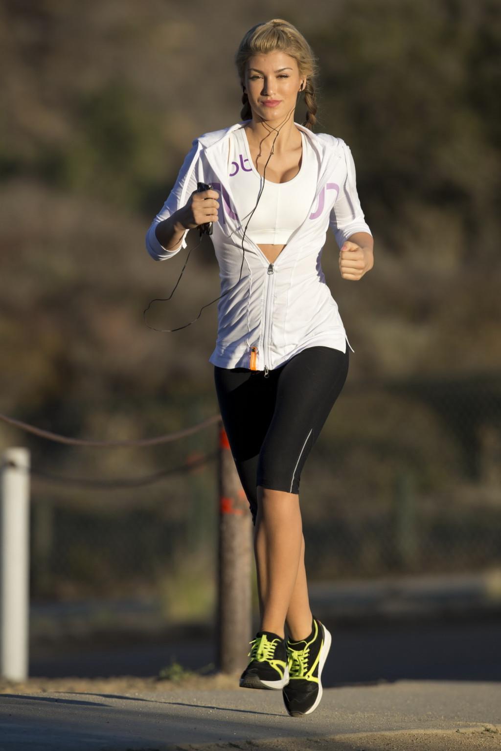 16P Amy Willerton in white sports bra and tights working out in Hollywood Hills
