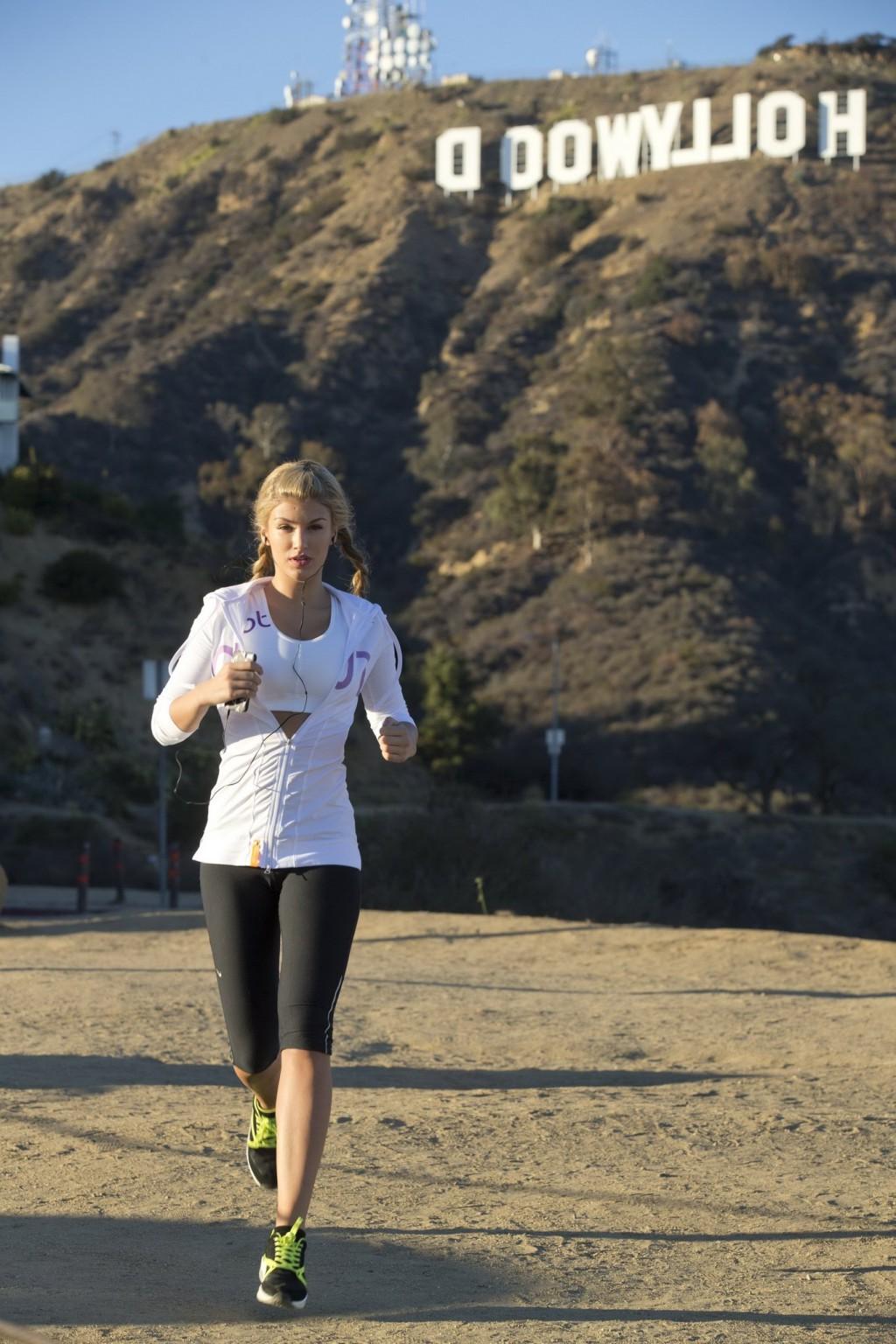16P Amy Willerton in white sports bra and tights working out in Hollywood Hills