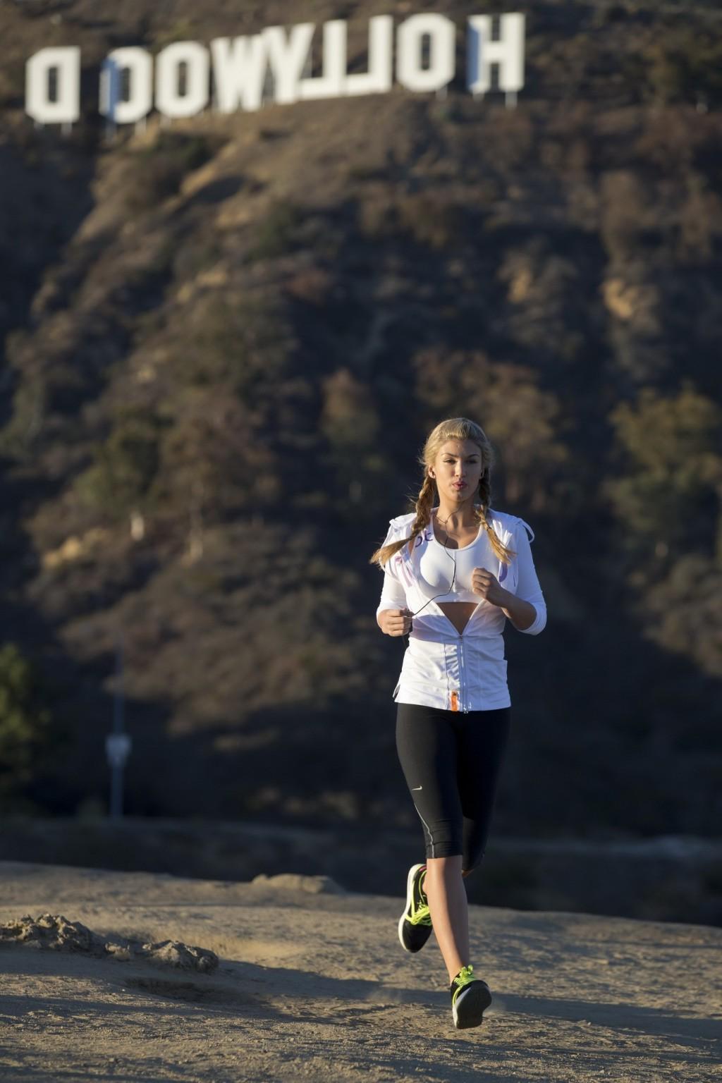 16P Amy Willerton in white sports bra and tights working out in Hollywood Hills