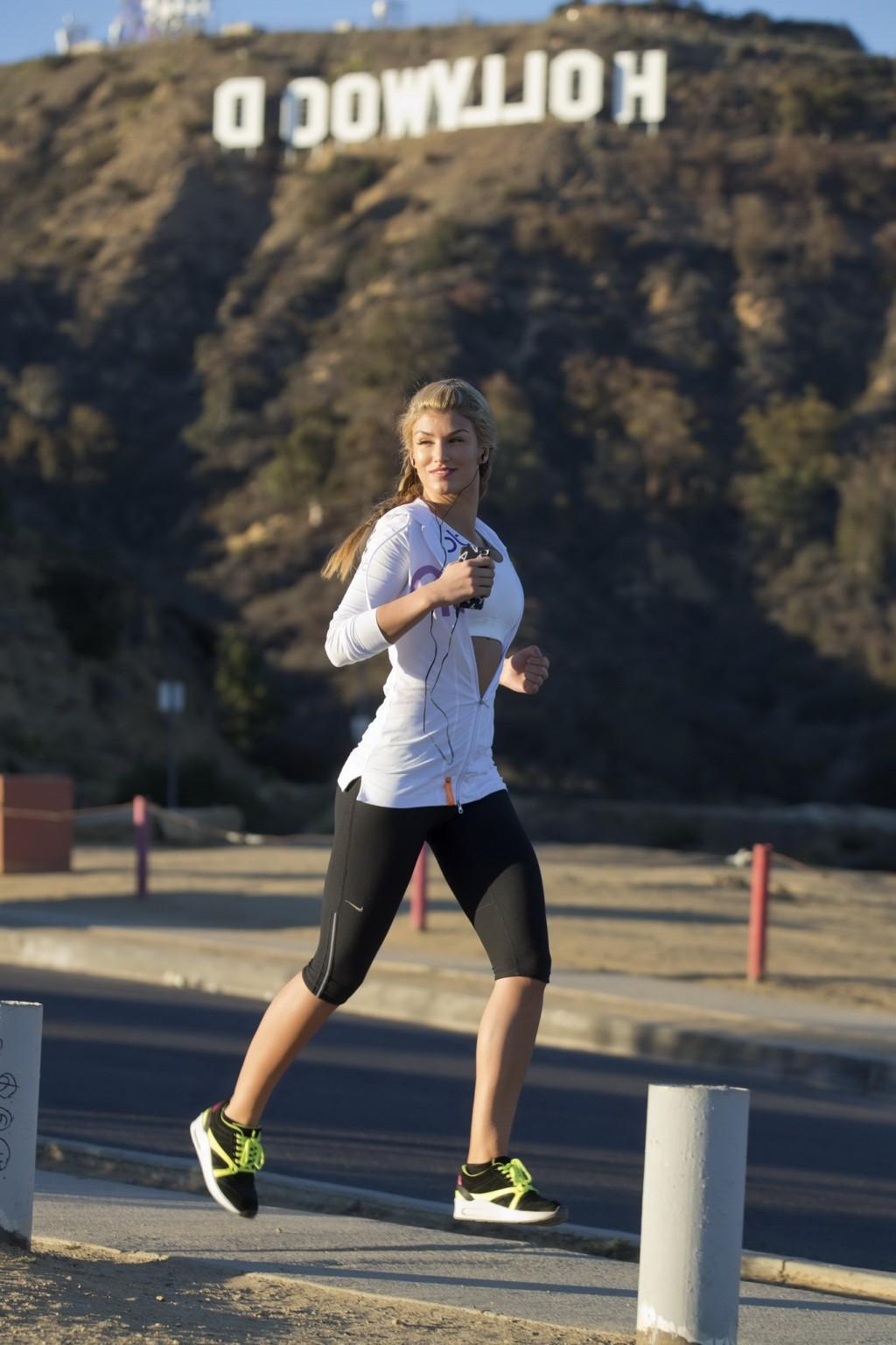 16P Amy Willerton in white sports bra and tights working out in Hollywood Hills