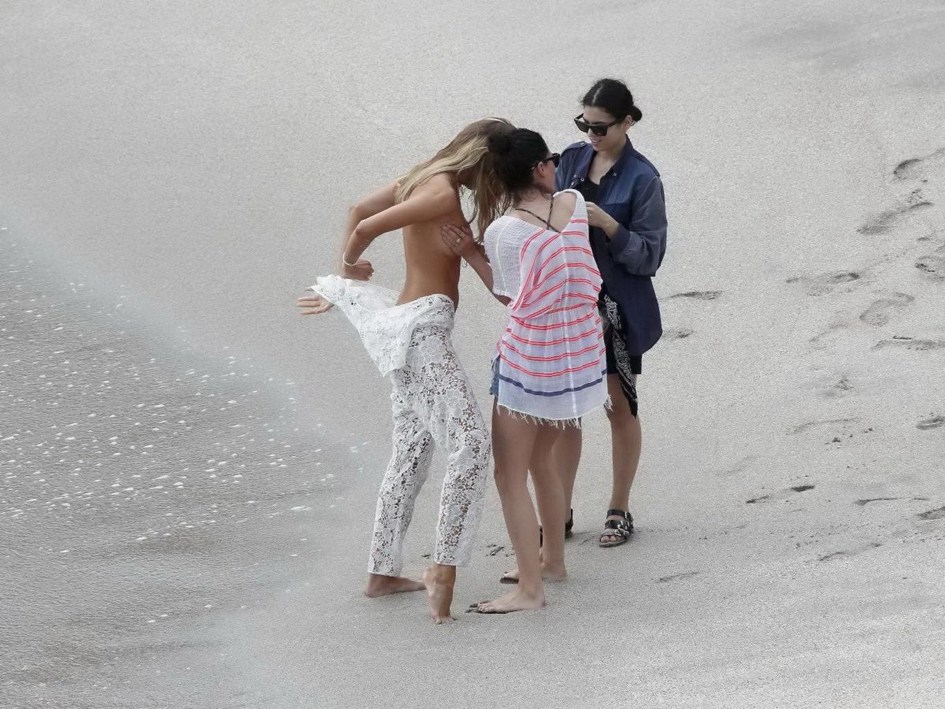 16P Maryna Linchuk wet white lingerie photoshoot at the beach in Saint Barthelemy