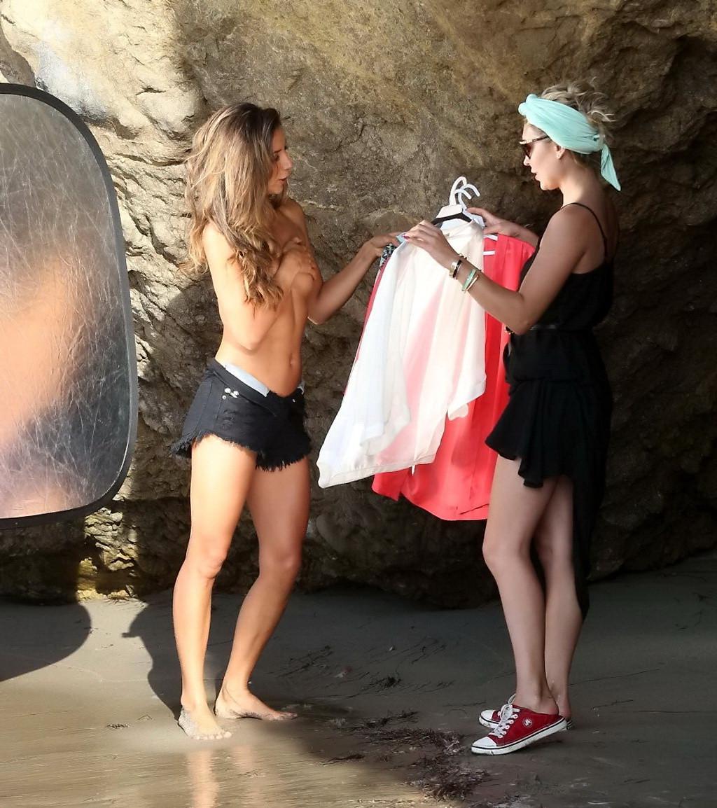 16P Leilani Dowding showing off her small tits at the beach photoshoot in Malibu