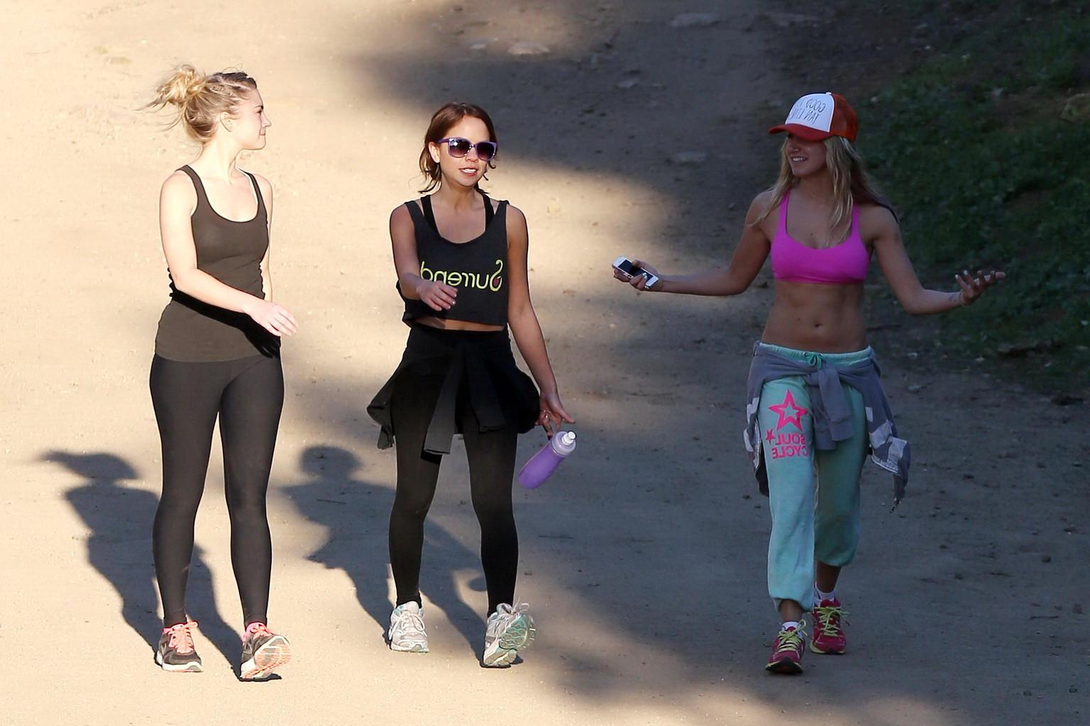 8P Ashley Tisdale takes a hike in Hollywood Hills wearing a sports bra