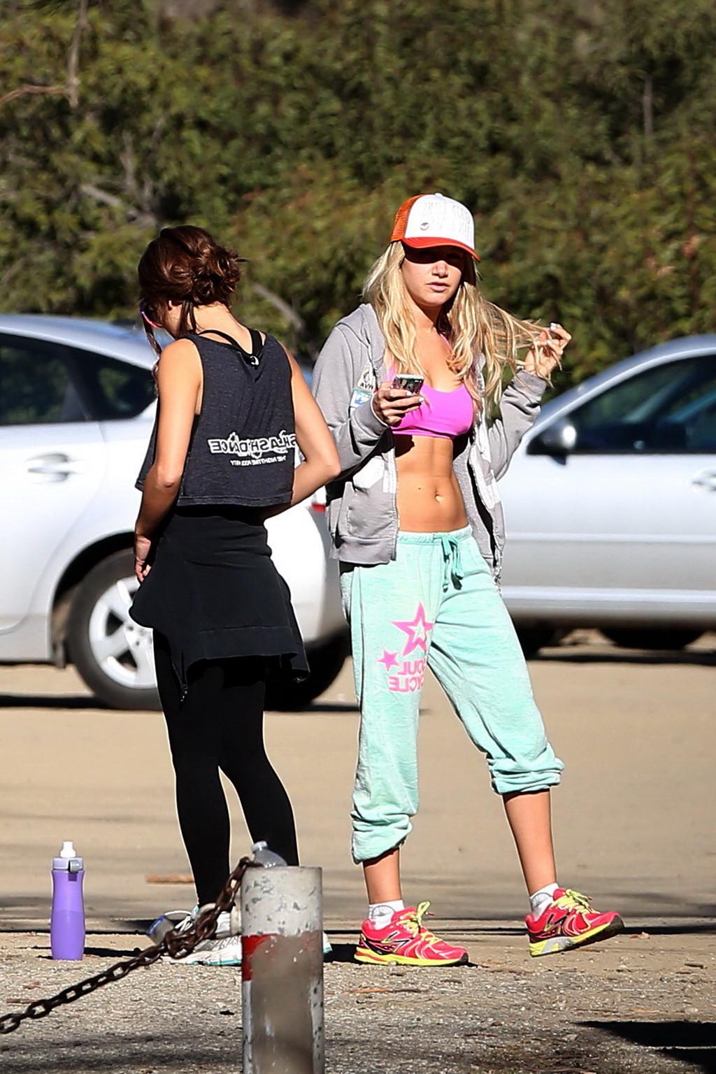 8P Ashley Tisdale takes a hike in Hollywood Hills wearing a sports bra