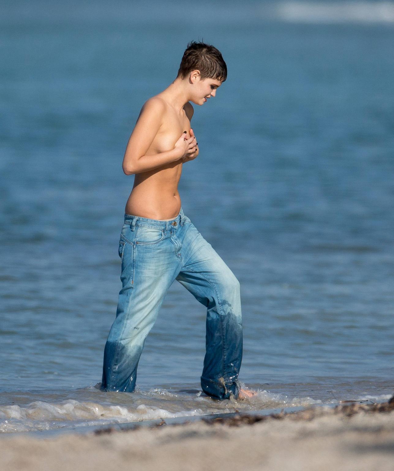 10P Pixie Geldof showing off her tits at the photoshoot in Miami