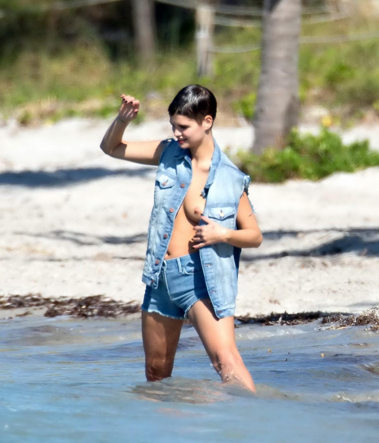 10P Pixie Geldof showing off her tits at the photoshoot in Miami