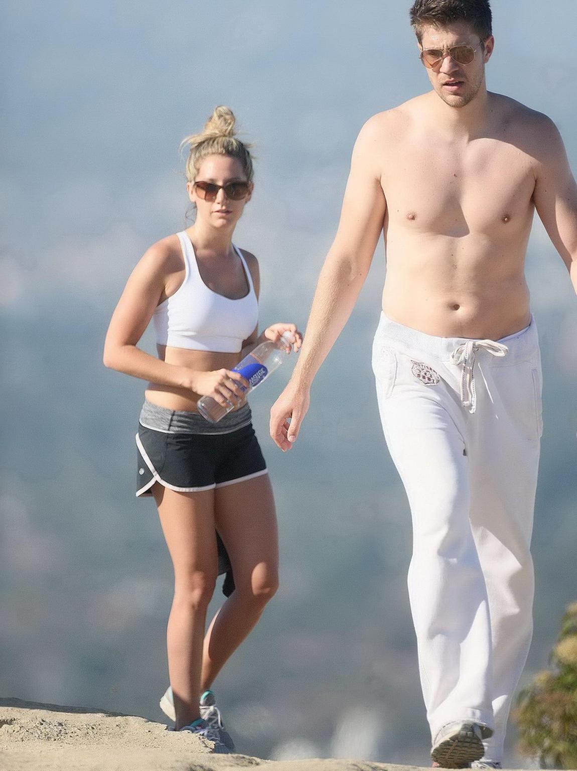 10P Ashley Tisdale in sports bra  shorts hiking the Runyon Canyon in LA