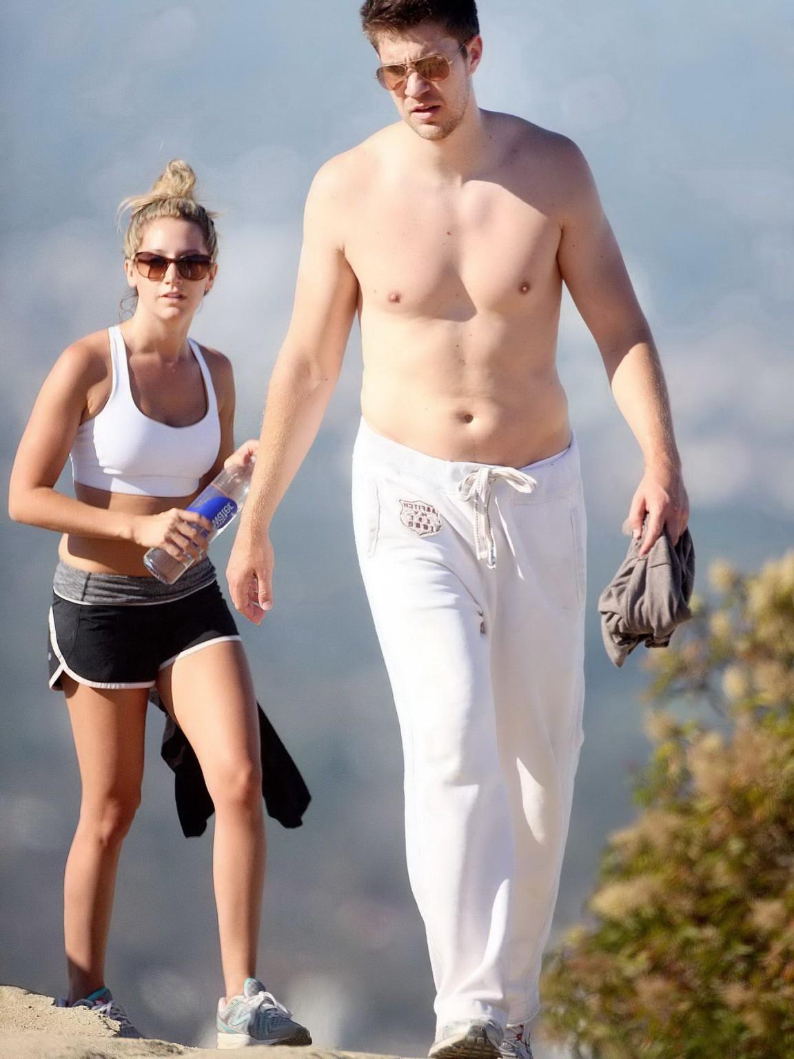 10P Ashley Tisdale in sports bra  shorts hiking the Runyon Canyon in LA
