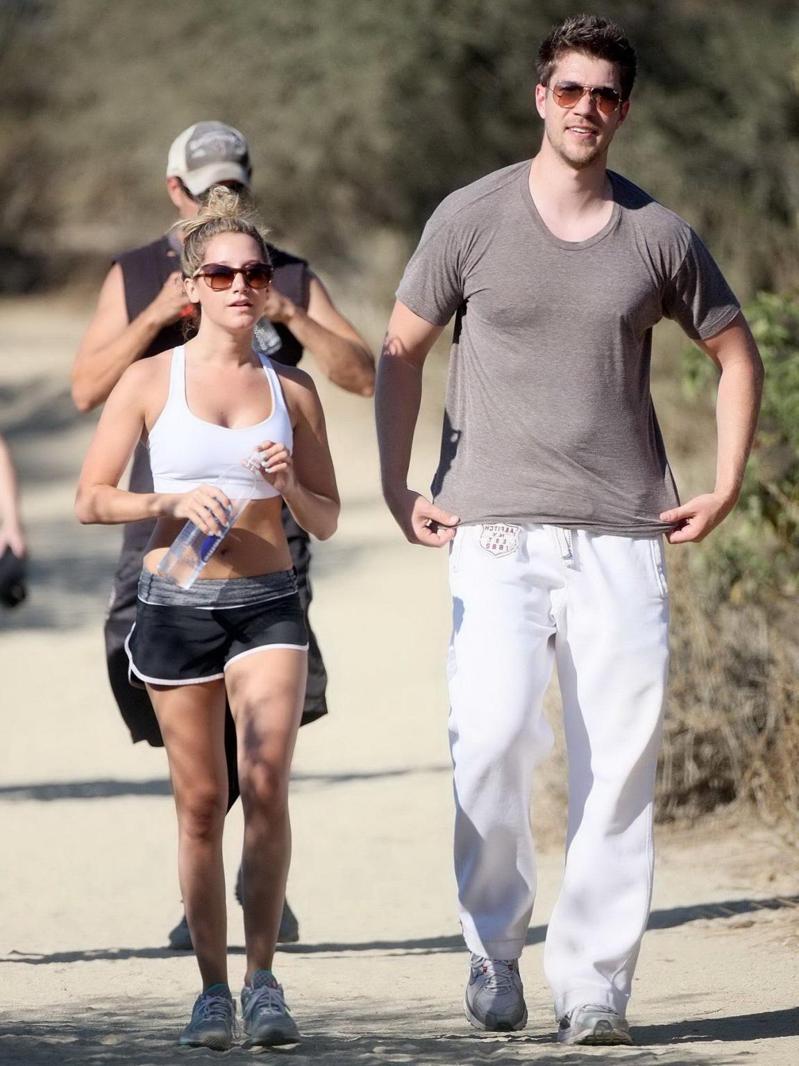 10P Ashley Tisdale in sports bra  shorts hiking the Runyon Canyon in LA