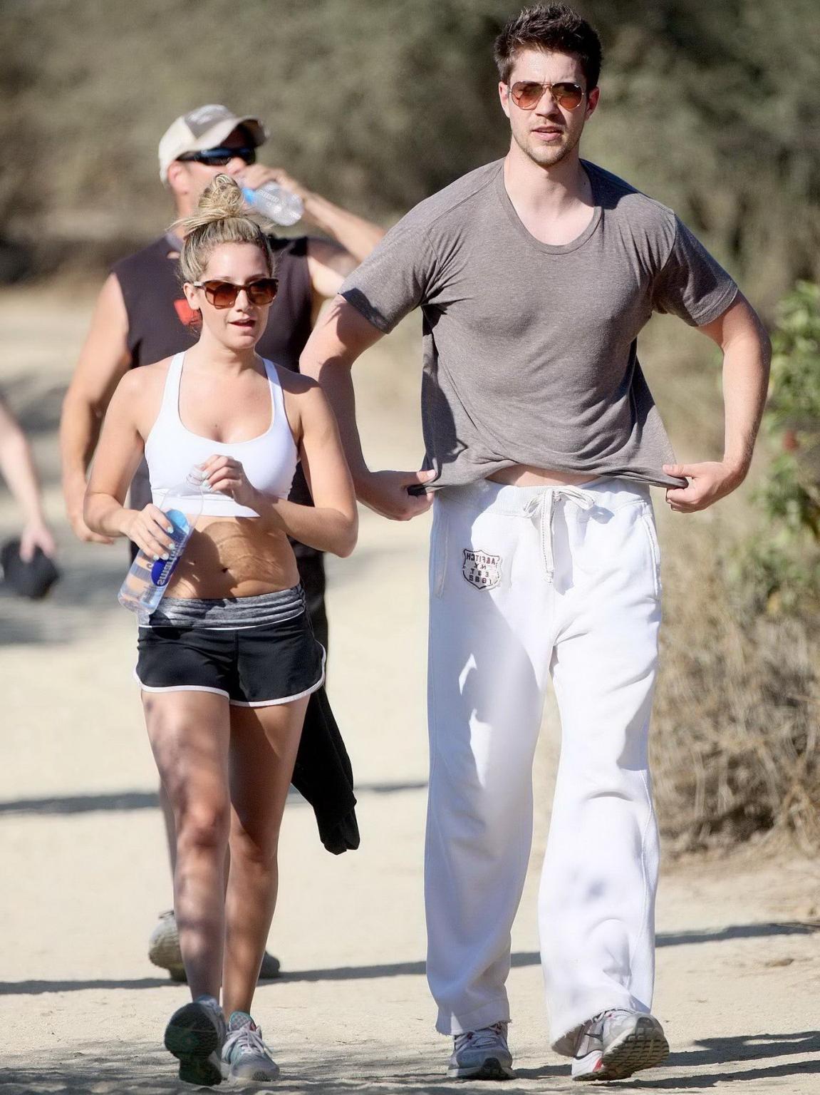 10P Ashley Tisdale in sports bra  shorts hiking the Runyon Canyon in LA