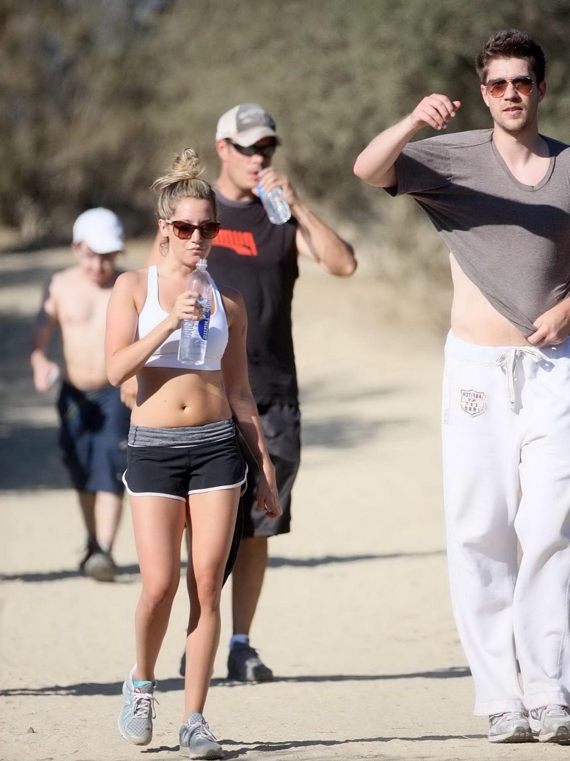 10P Ashley Tisdale in sports bra  shorts hiking the Runyon Canyon in LA
