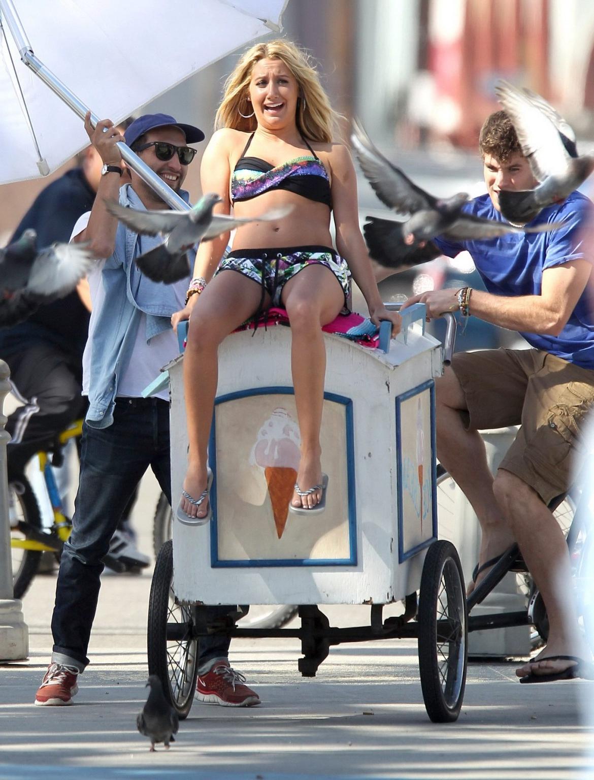 16P Ashley Tisdale roller skating in bikini at the photoshoot in Venice Beach