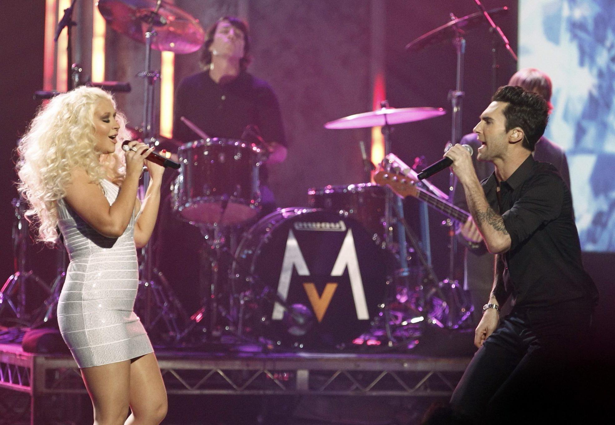 12P Christina Aguilera shows huge cleavage performing at the American Music Awards i