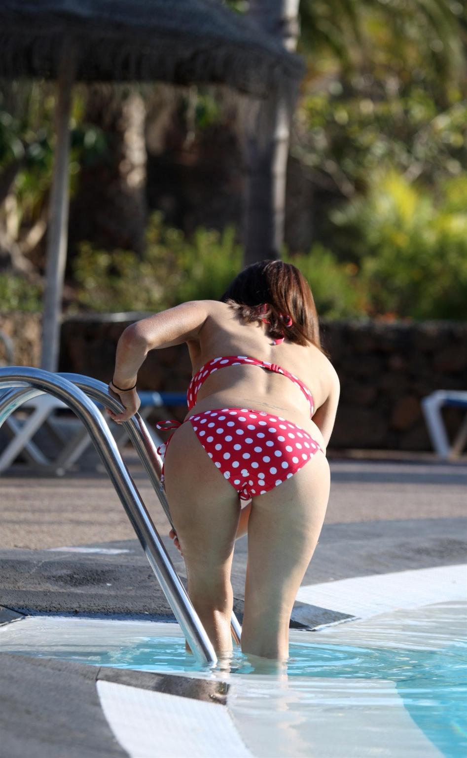 16P Roxanne Pallett wearing polka dot bikini at the beach in Lanzarote, Spain