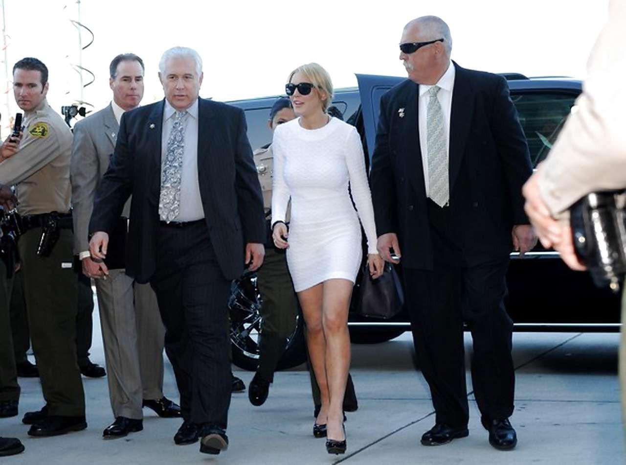 16P Lindsay Lohan leggy in white mini skirt caught by paparazzi