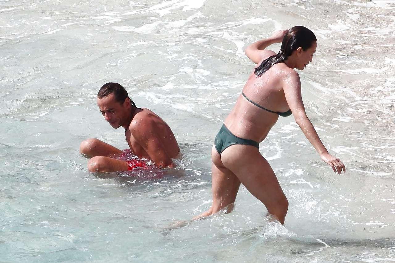 16P Ines Sastre nipple slip on beach caught by paparazzi and posing in bikini