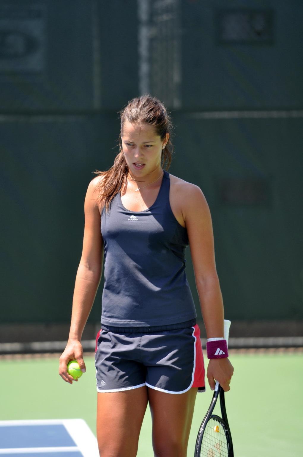15P Ana Ivanovic leggy  shows pokies in sweaty workout gear practicing for Western  